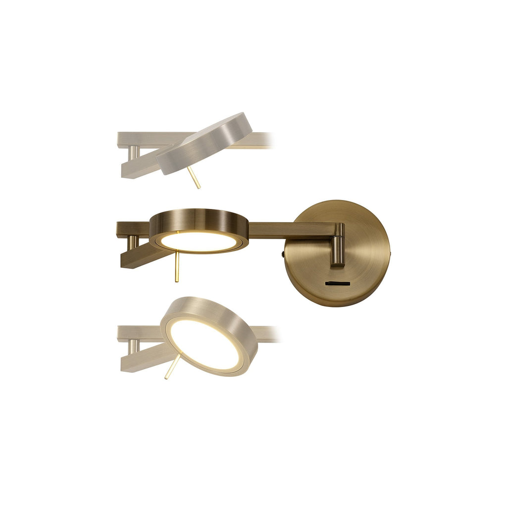 NL78039 Burlon Adjustable Swing Arm Wall Lamp / Reader LED Antique Brass