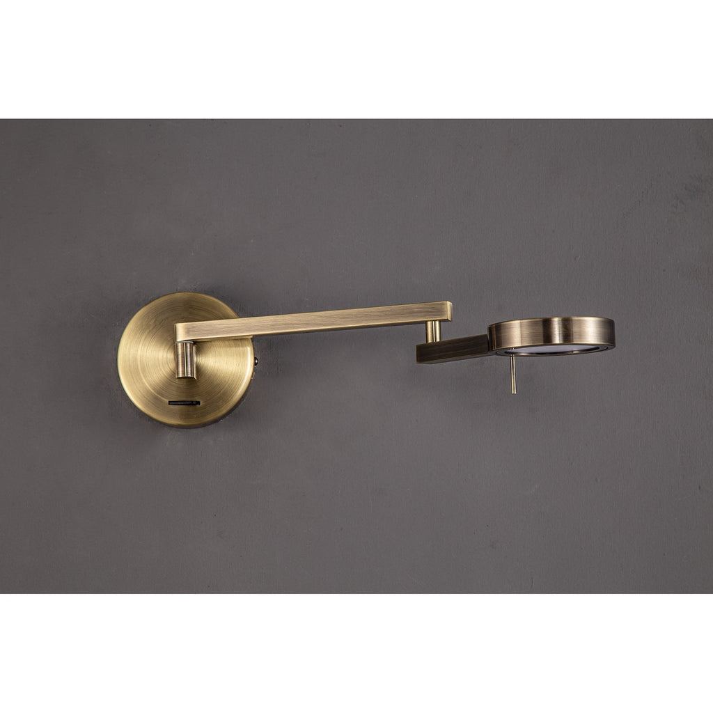 NL78039 Burlon Adjustable Swing Arm Wall Lamp / Reader LED Antique Brass