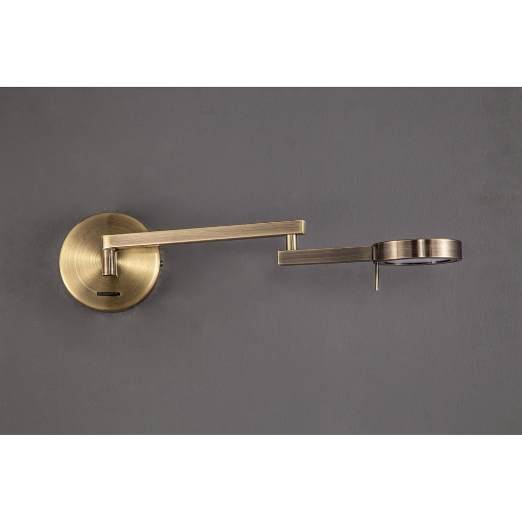 NL78039 Burlon Adjustable Swing Arm Wall Lamp / Reader LED Antique Brass