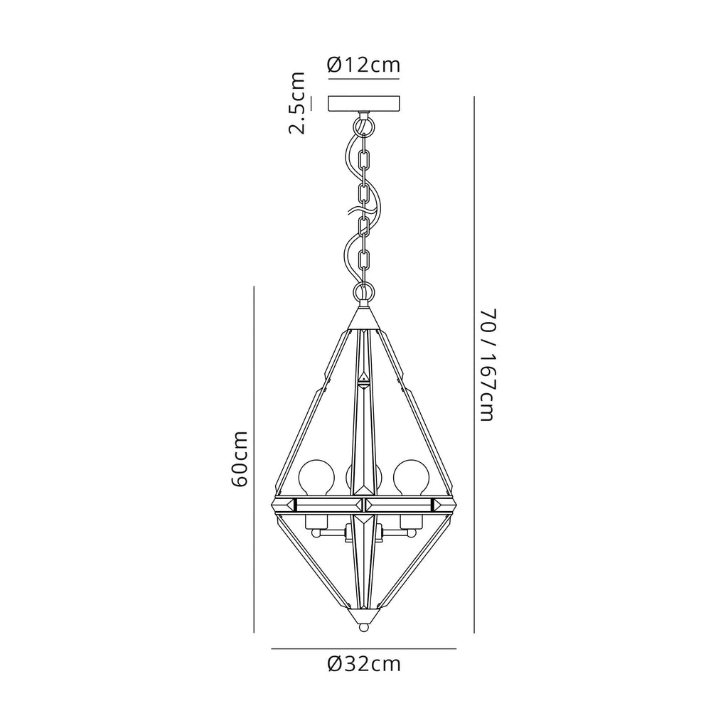 NL81409 Char Diamond Pendant 3 Light Polished Nickel
