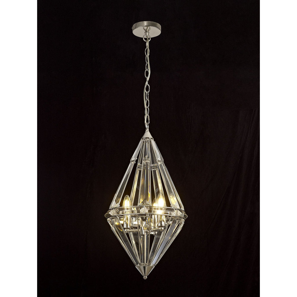NL81409 Char Diamond Pendant 3 Light Polished Nickel