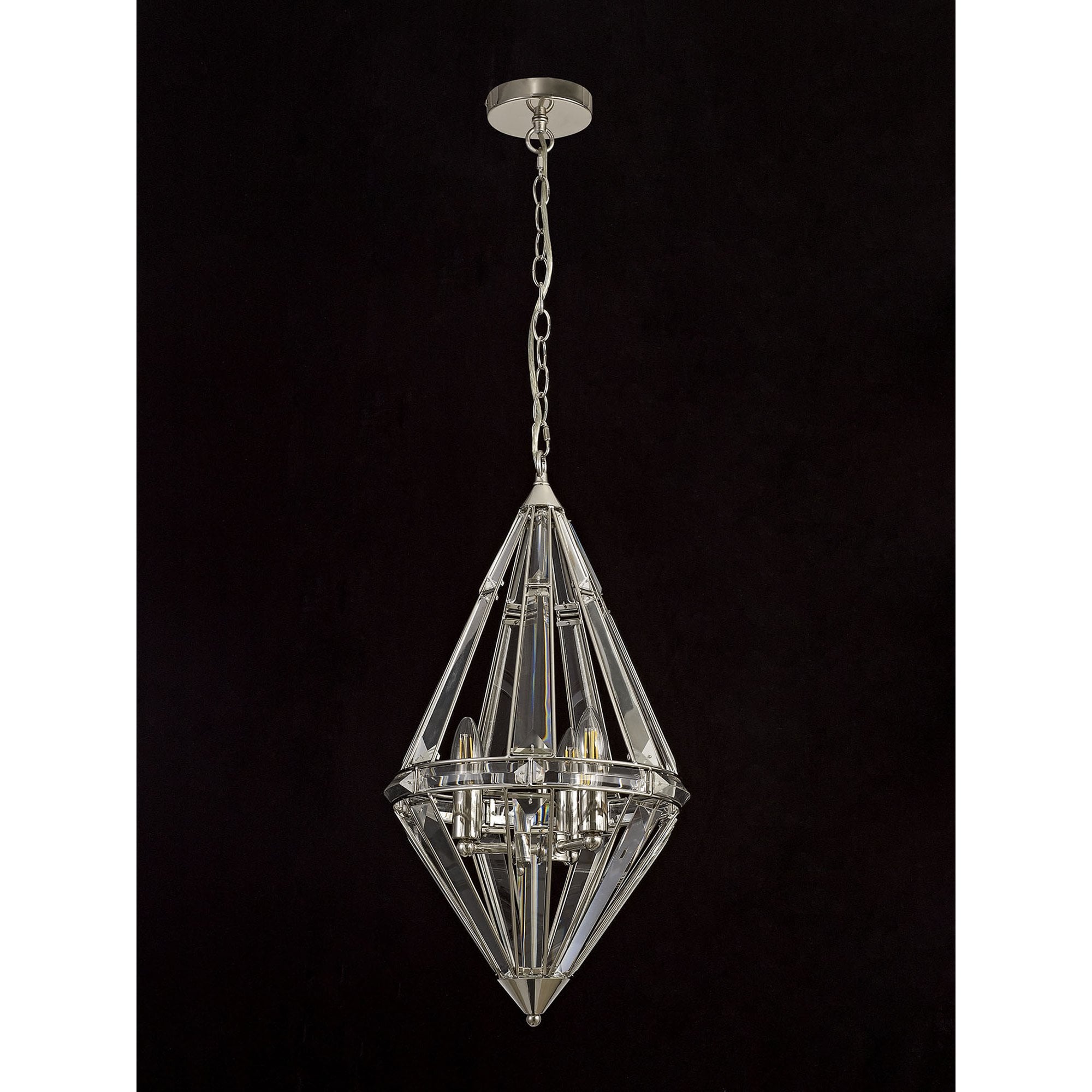 NL81409 Char Diamond Pendant 3 Light Polished Nickel