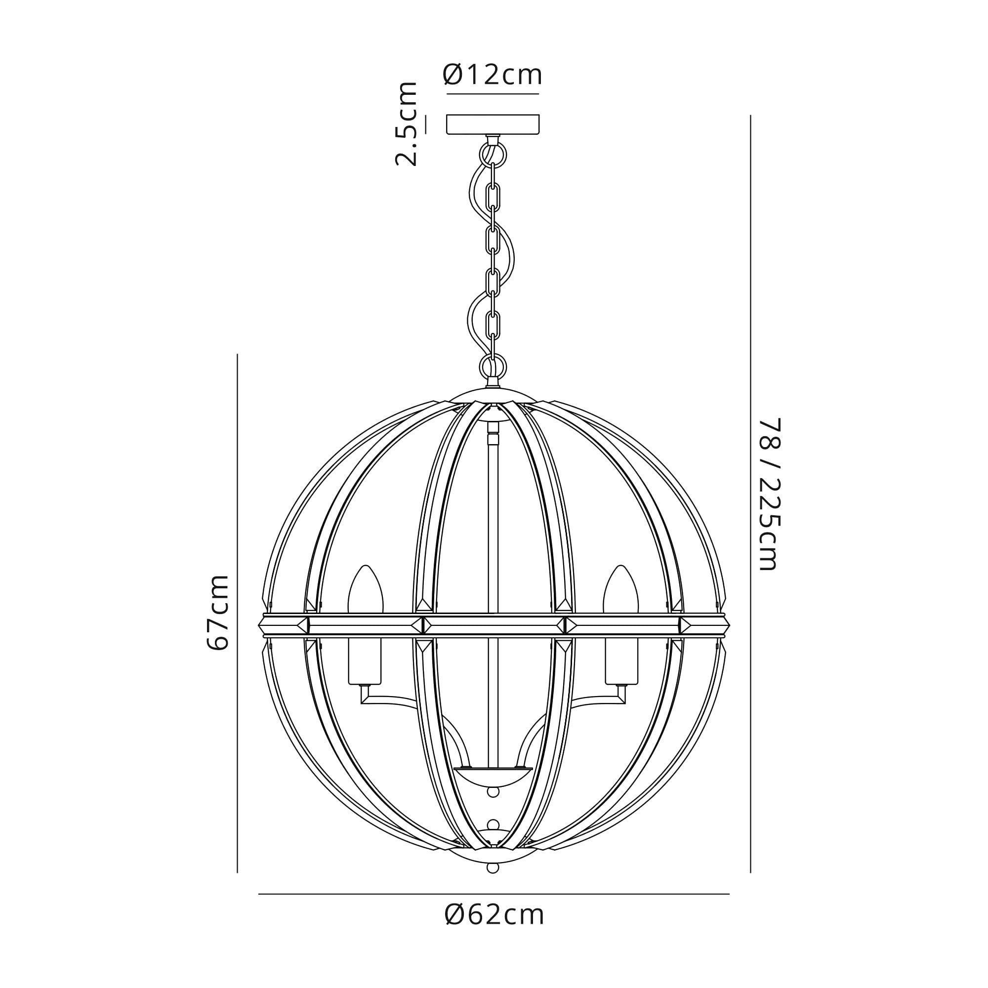 NL84259 Char Large Round Pendant 6 Light Polished Nickel
