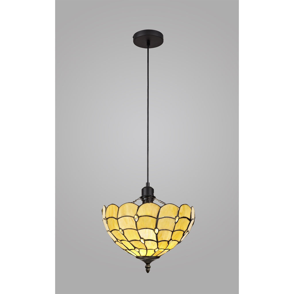 NLK00339 Chrisy 1 Light Up Lighter Pendant With 30cm Tiffany Shade Beige/Clear Crystal/Black