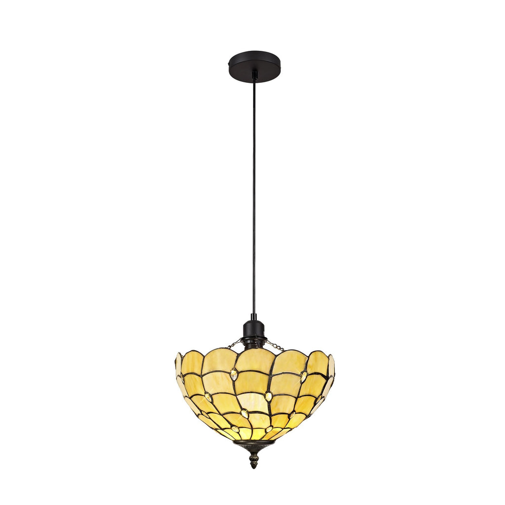 NLK00339 Chrisy 1 Light Up Lighter Pendant With 30cm Tiffany Shade Beige/Clear Crystal/Black