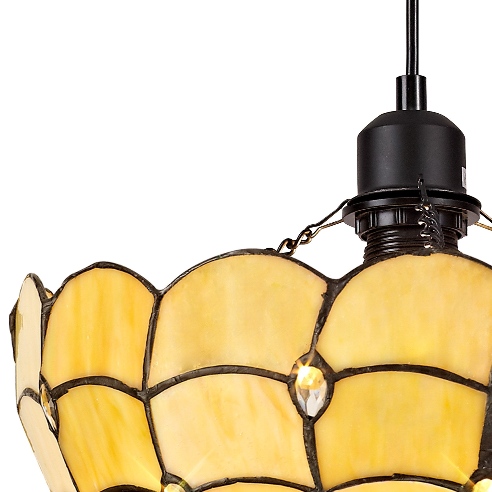 NLK00339 Chrisy 1 Light Up Lighter Pendant With 30cm Tiffany Shade Beige/Clear Crystal/Black