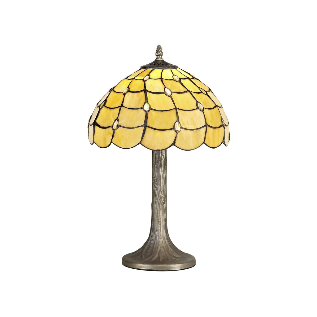 NLK00349 Chrisy 1 Light Tree Like Table Lamp With 30cm Tiffany Shade Beige/Clear Crystal/Aged Antique Brass