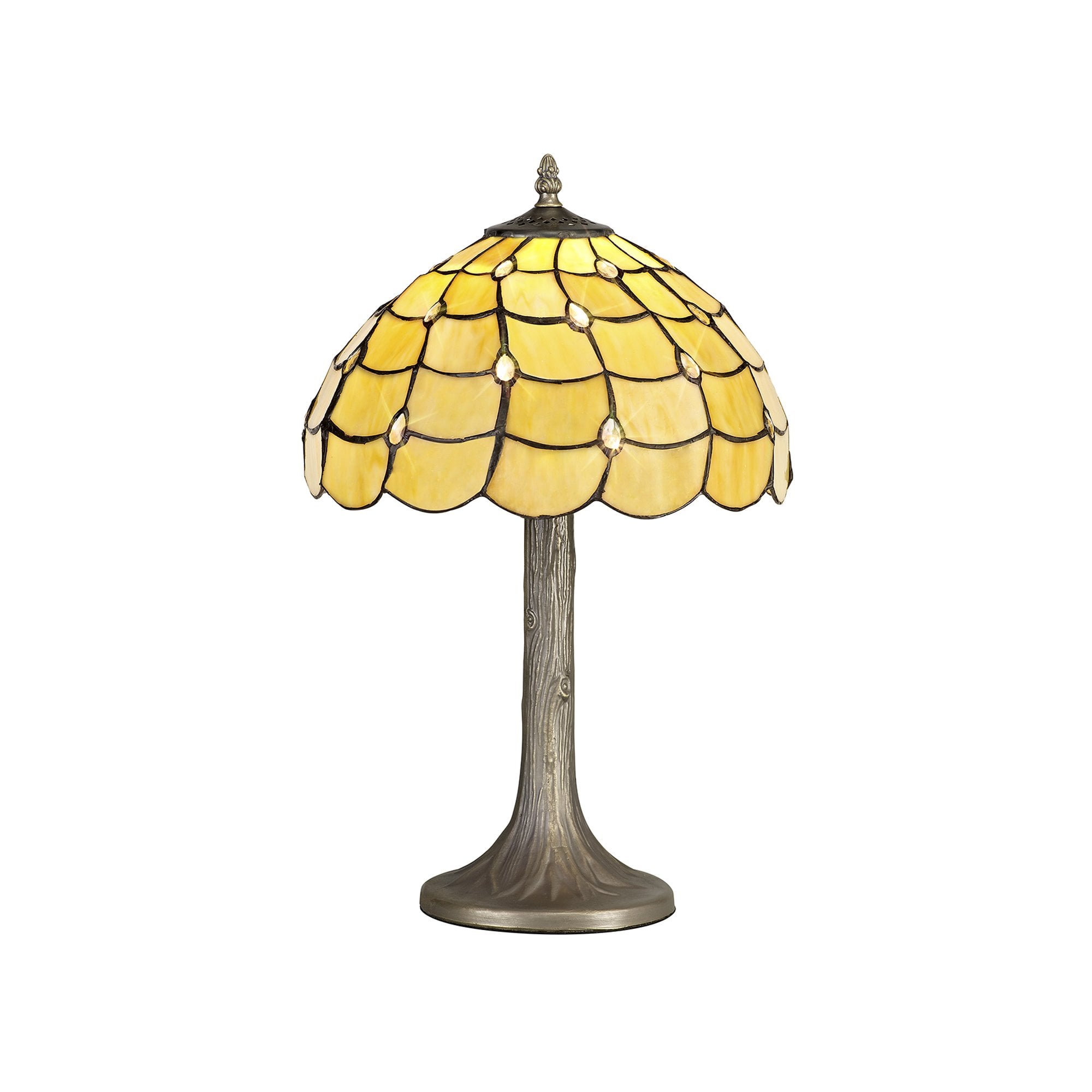 NLK00349 Chrisy 1 Light Tree Like Table Lamp With 30cm Tiffany Shade Beige/Clear Crystal/Aged Antique Brass