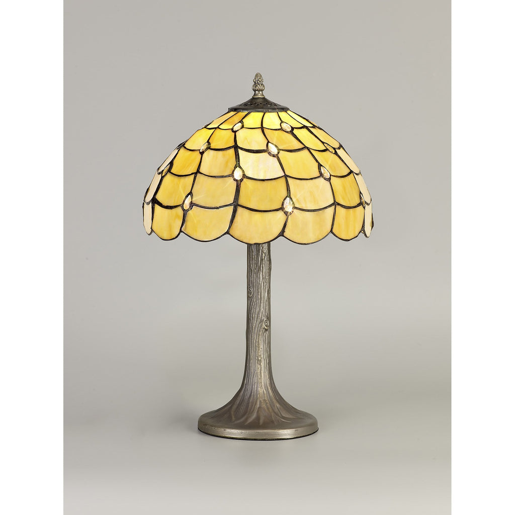NLK00349 Chrisy 1 Light Tree Like Table Lamp With 30cm Tiffany Shade Beige/Clear Crystal/Aged Antique Brass