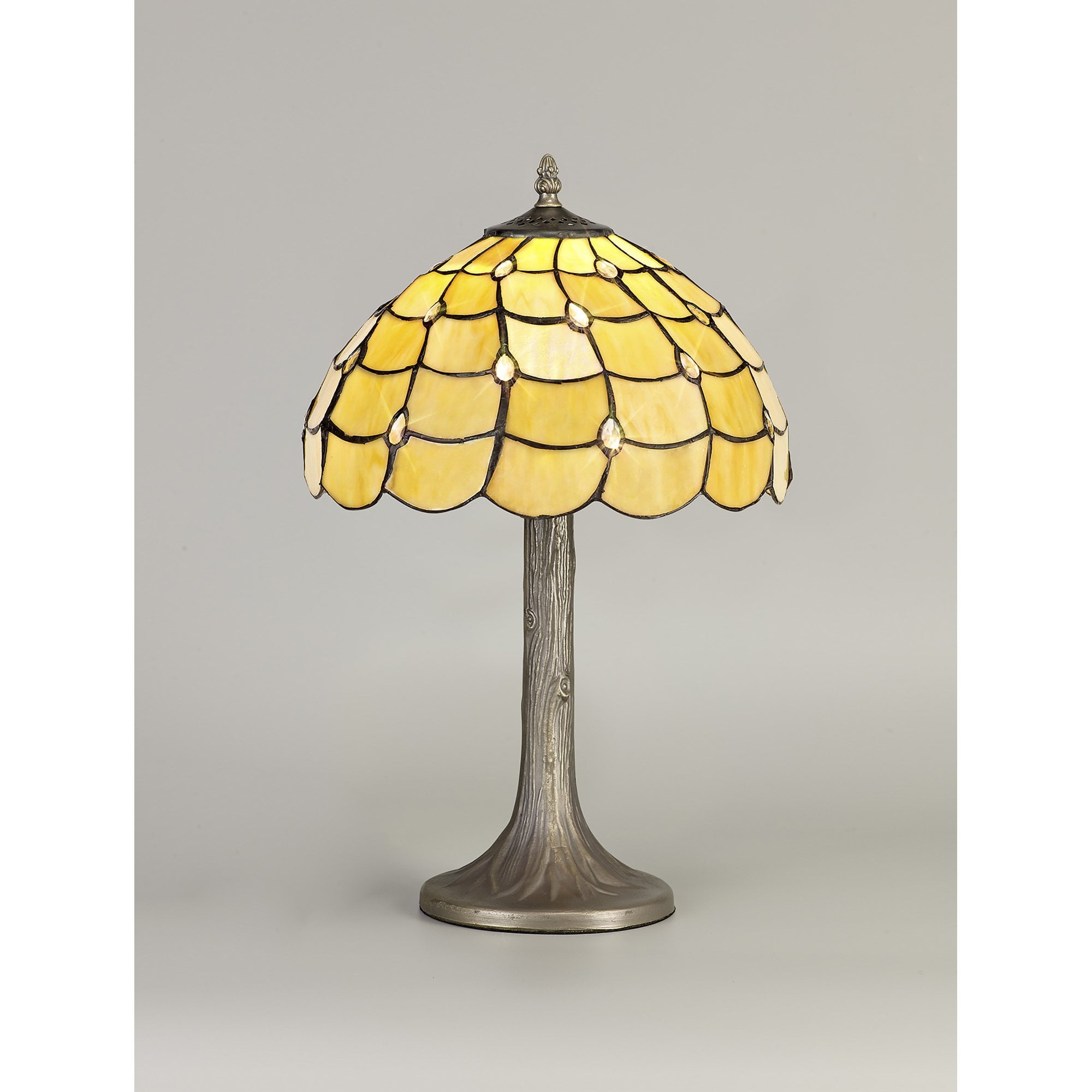 NLK00349 Chrisy 1 Light Tree Like Table Lamp With 30cm Tiffany Shade Beige/Clear Crystal/Aged Antique Brass