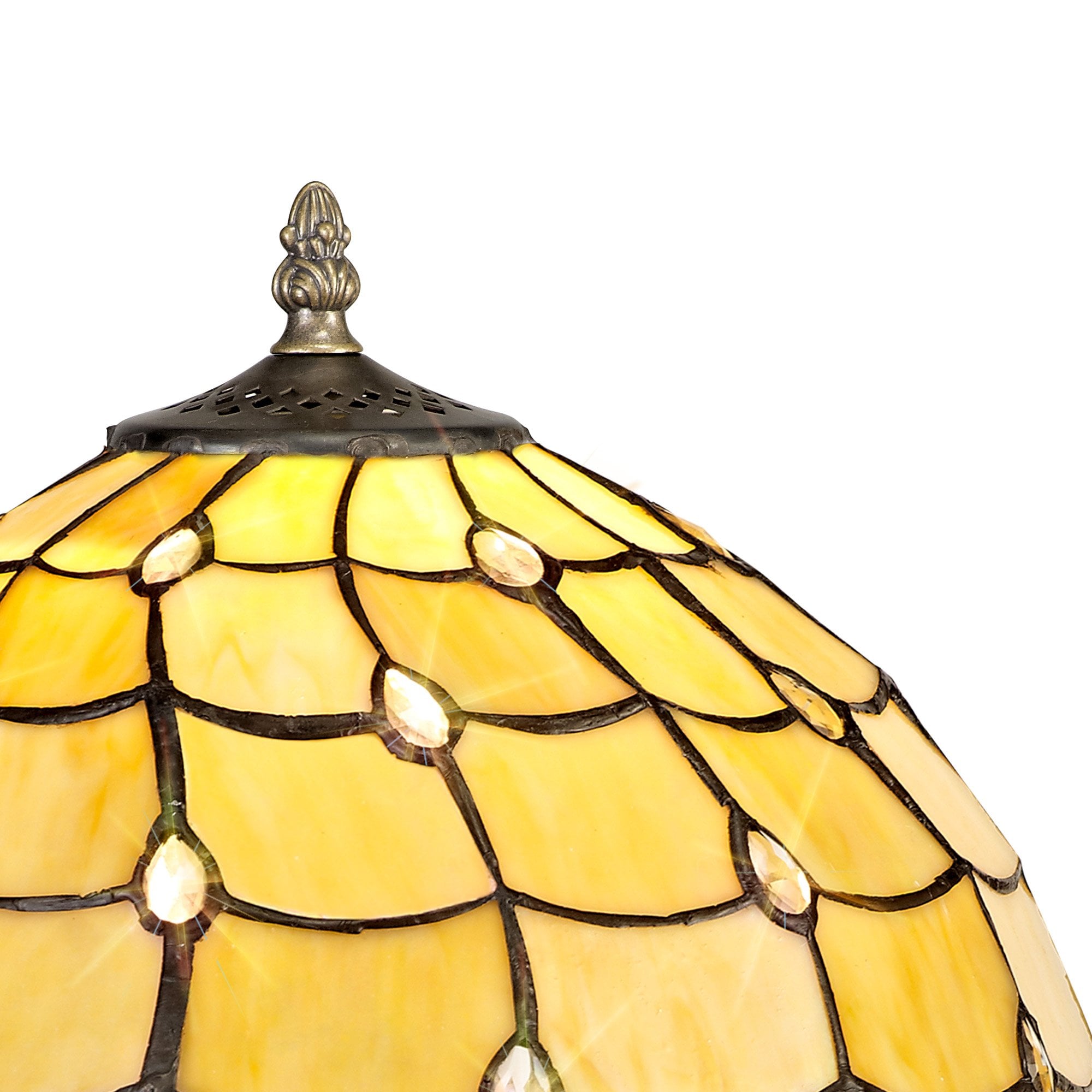NLK00349 Chrisy 1 Light Tree Like Table Lamp With 30cm Tiffany Shade Beige/Clear Crystal/Aged Antique Brass