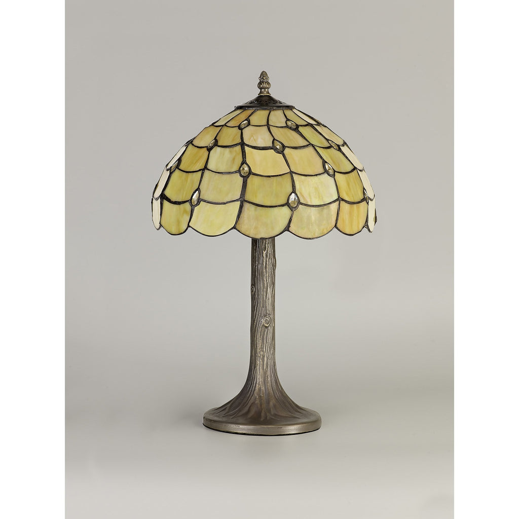 NLK00349 Chrisy 1 Light Tree Like Table Lamp With 30cm Tiffany Shade Beige/Clear Crystal/Aged Antique Brass