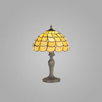 NLK00359 Chrisy 1 Light Curved Table Lamp With 30cm Tiffany Shade Beige/Clear Crystal/Aged Antique Brass