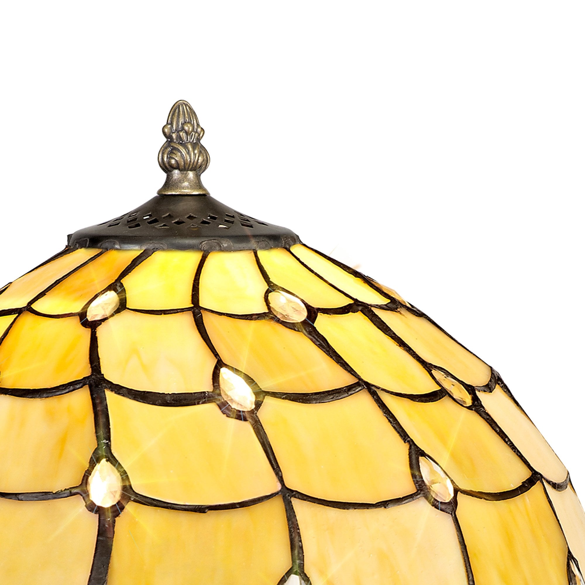 NLK00359 Chrisy 1 Light Curved Table Lamp With 30cm Tiffany Shade Beige/Clear Crystal/Aged Antique Brass