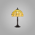 NLK00369 Chrisy 1 Light Octagonal Table Lamp With 30cm Tiffany Shade Beige/Clear Crystal/Aged Antique Brass
