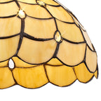 NLK00379 Chrisy 1 Light Down Lighter Pendant With 30cm Tiffany Shade Beige/Clear Crystal/Aged Antique Brass