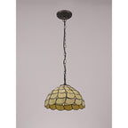 NLK00379 Chrisy 1 Light Down Lighter Pendant With 30cm Tiffany Shade Beige/Clear Crystal/Aged Antique Brass