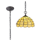 NLK00389 Chrisy 2 Light Down Lighter Pendant With 30cm Tiffany Shade Beige/Clear Crystal/Aged Antique Brass