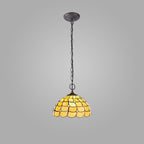 NLK00389 Chrisy 2 Light Down Lighter Pendant With 30cm Tiffany Shade Beige/Clear Crystal/Aged Antique Brass