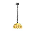 NLK00389 Chrisy 2 Light Down Lighter Pendant With 30cm Tiffany Shade Beige/Clear Crystal/Aged Antique Brass