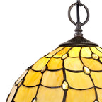 NLK00389 Chrisy 2 Light Down Lighter Pendant With 30cm Tiffany Shade Beige/Clear Crystal/Aged Antique Brass