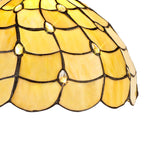 NLK00389 Chrisy 2 Light Down Lighter Pendant With 30cm Tiffany Shade Beige/Clear Crystal/Aged Antique Brass