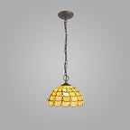 NLK00399 Chrisy 3 Light Down Lighter Pendant With 30cm Tiffany Shade Beige/Clear Crystal/Aged Antique Brass