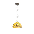 NLK00399 Chrisy 3 Light Down Lighter Pendant With 30cm Tiffany Shade Beige/Clear Crystal/Aged Antique Brass