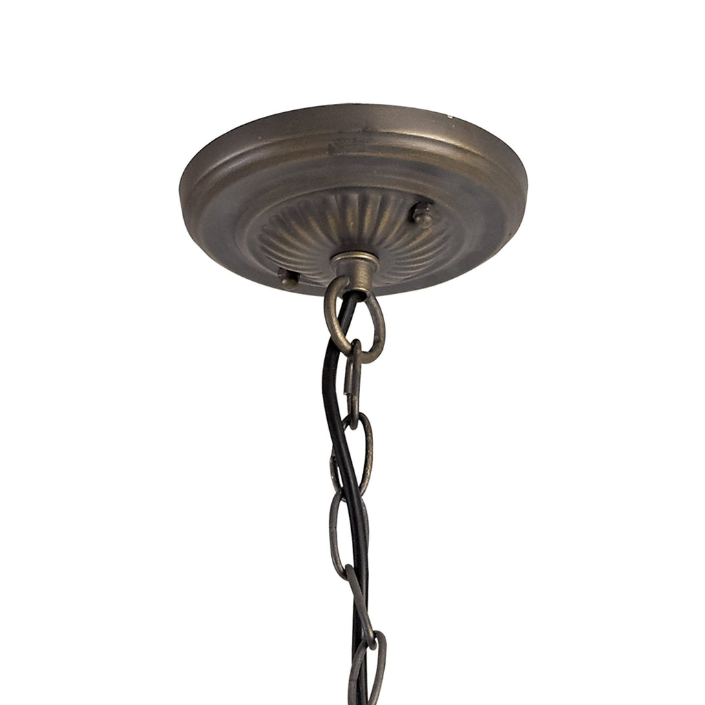 NLK00399 Chrisy 3 Light Down Lighter Pendant With 30cm Tiffany Shade Beige/Clear Crystal/Aged Antique Brass
