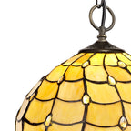 NLK00399 Chrisy 3 Light Down Lighter Pendant With 30cm Tiffany Shade Beige/Clear Crystal/Aged Antique Brass