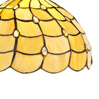 NLK00399 Chrisy 3 Light Down Lighter Pendant With 30cm Tiffany Shade Beige/Clear Crystal/Aged Antique Brass