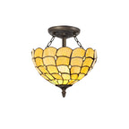 NLK00409 Chrisy 2 Light Semi Ceiling With 30cm Tiffany Shade Beige/Clear Crystal/Aged Antique Brass