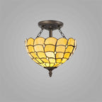 NLK00409 Chrisy 2 Light Semi Ceiling With 30cm Tiffany Shade Beige/Clear Crystal/Aged Antique Brass
