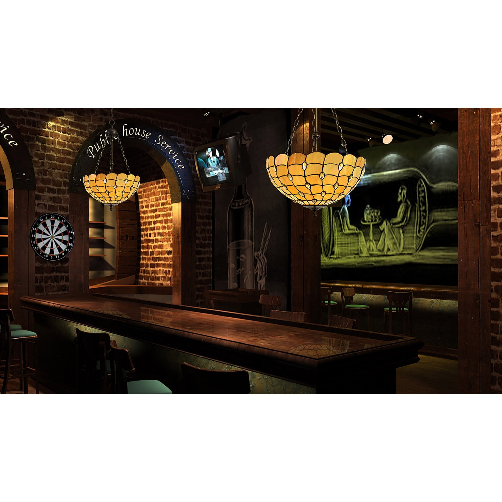 NLK00409 Chrisy 2 Light Semi Ceiling With 30cm Tiffany Shade Beige/Clear Crystal/Aged Antique Brass