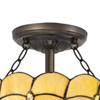 NLK00409 Chrisy 2 Light Semi Ceiling With 30cm Tiffany Shade Beige/Clear Crystal/Aged Antique Brass