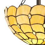 NLK00409 Chrisy 2 Light Semi Ceiling With 30cm Tiffany Shade Beige/Clear Crystal/Aged Antique Brass