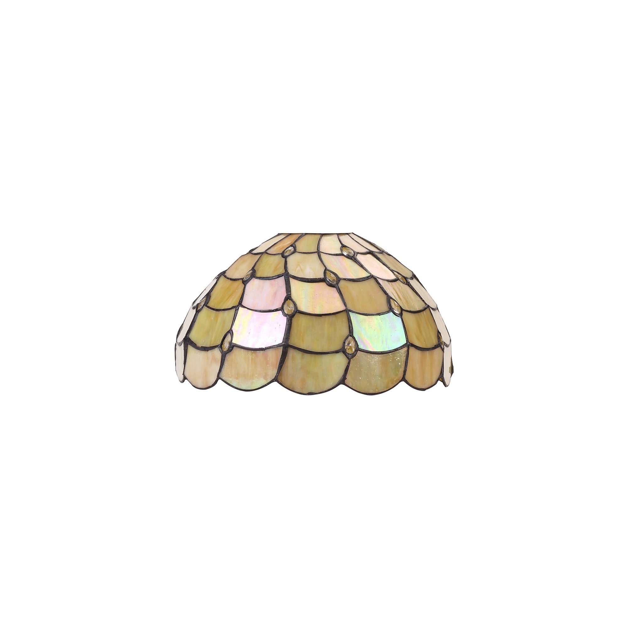 NLK00409 Chrisy 2 Light Semi Ceiling With 30cm Tiffany Shade Beige/Clear Crystal/Aged Antique Brass