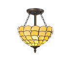NLK00419 Chrisy 3 Light Semi Ceiling With 30cm Tiffany Shade Beige/Clear Crystal/Aged Antique Brass