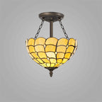NLK00419 Chrisy 3 Light Semi Ceiling With 30cm Tiffany Shade Beige/Clear Crystal/Aged Antique Brass