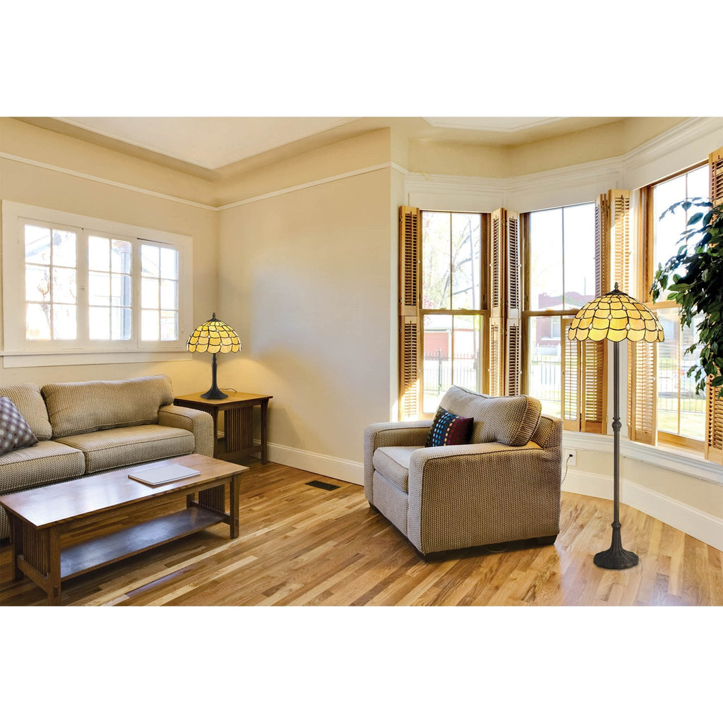 NLK00419 Chrisy 3 Light Semi Ceiling With 30cm Tiffany Shade Beige/Clear Crystal/Aged Antique Brass
