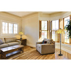 NLK00419 Chrisy 3 Light Semi Ceiling With 30cm Tiffany Shade Beige/Clear Crystal/Aged Antique Brass