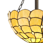 NLK00419 Chrisy 3 Light Semi Ceiling With 30cm Tiffany Shade Beige/Clear Crystal/Aged Antique Brass