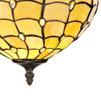 NLK00419 Chrisy 3 Light Semi Ceiling With 30cm Tiffany Shade Beige/Clear Crystal/Aged Antique Brass