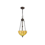 NLK00429 Chrisy 2 Light Up Lighter Pendant With 30cm Tiffany Shade Beige/Clear Crystal/Aged Antique Brass