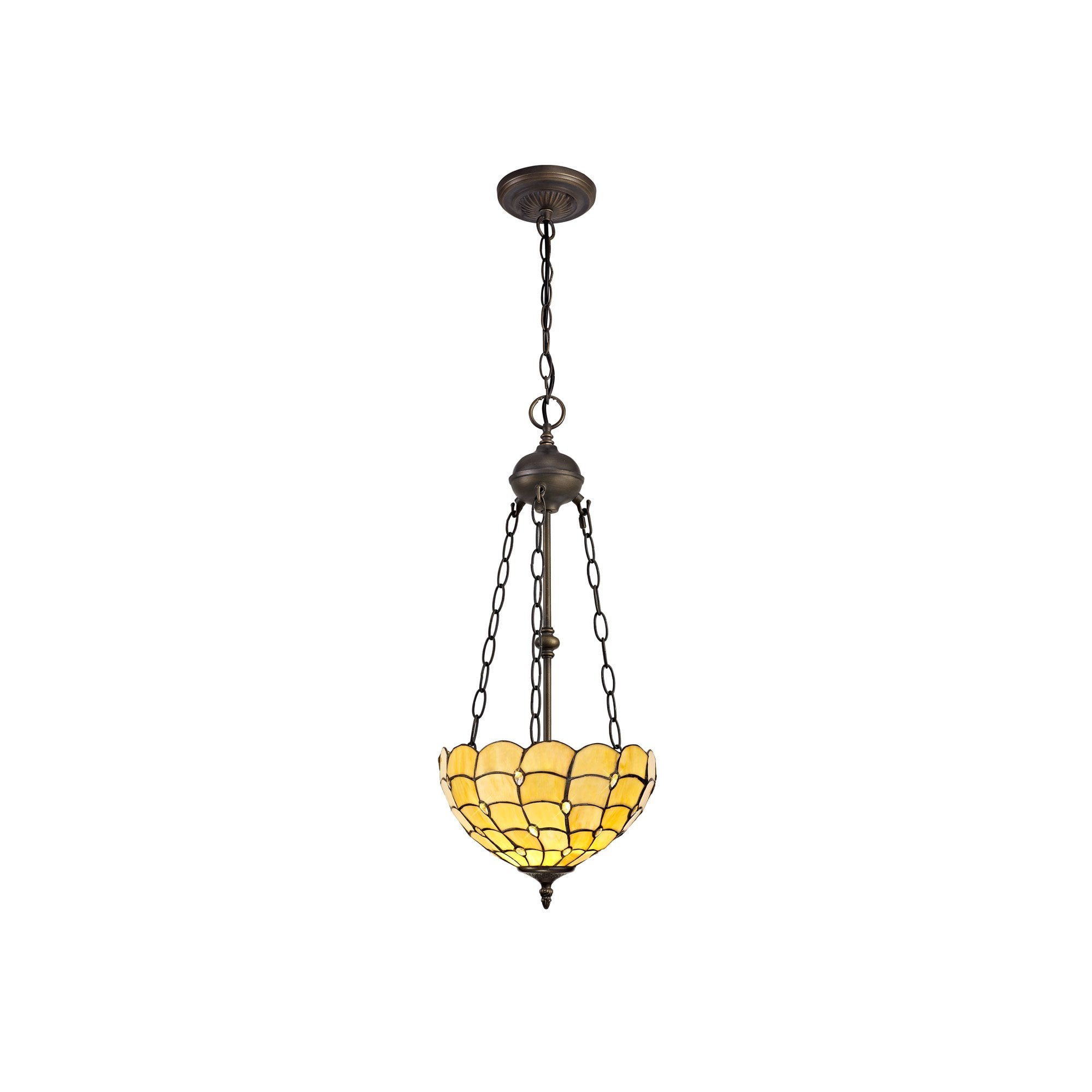 NLK00429 Chrisy 2 Light Up Lighter Pendant With 30cm Tiffany Shade Beige/Clear Crystal/Aged Antique Brass