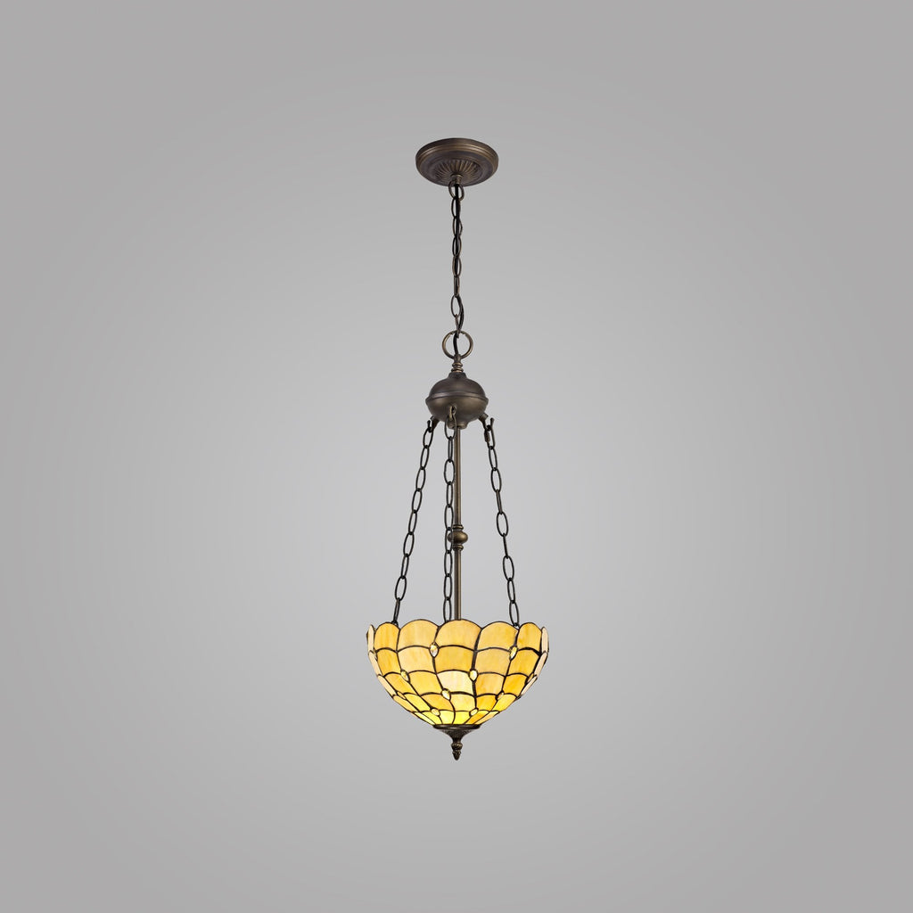 NLK00429 Chrisy 2 Light Up Lighter Pendant With 30cm Tiffany Shade Beige/Clear Crystal/Aged Antique Brass