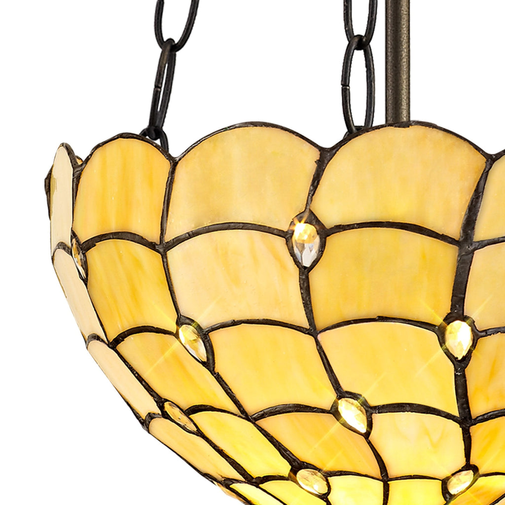 NLK00429 Chrisy 2 Light Up Lighter Pendant With 30cm Tiffany Shade Beige/Clear Crystal/Aged Antique Brass