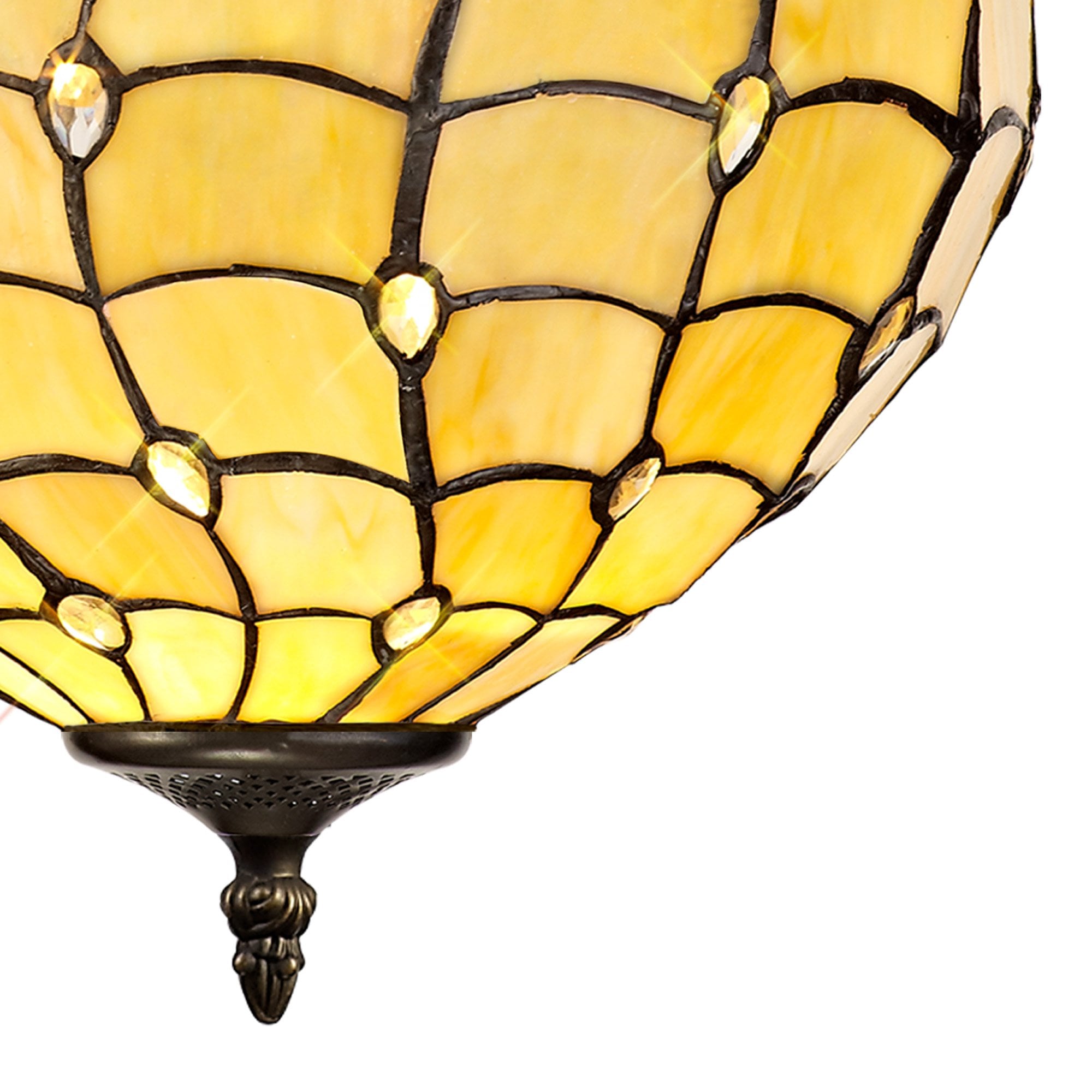 NLK00429 Chrisy 2 Light Up Lighter Pendant With 30cm Tiffany Shade Beige/Clear Crystal/Aged Antique Brass