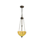 NLK00439 Chrisy 3 Light Up Lighter Pendant With 30cm Tiffany Shade Beige/Clear Crystal/Aged Antique Brass