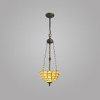 NLK00439 Chrisy 3 Light Up Lighter Pendant With 30cm Tiffany Shade Beige/Clear Crystal/Aged Antique Brass